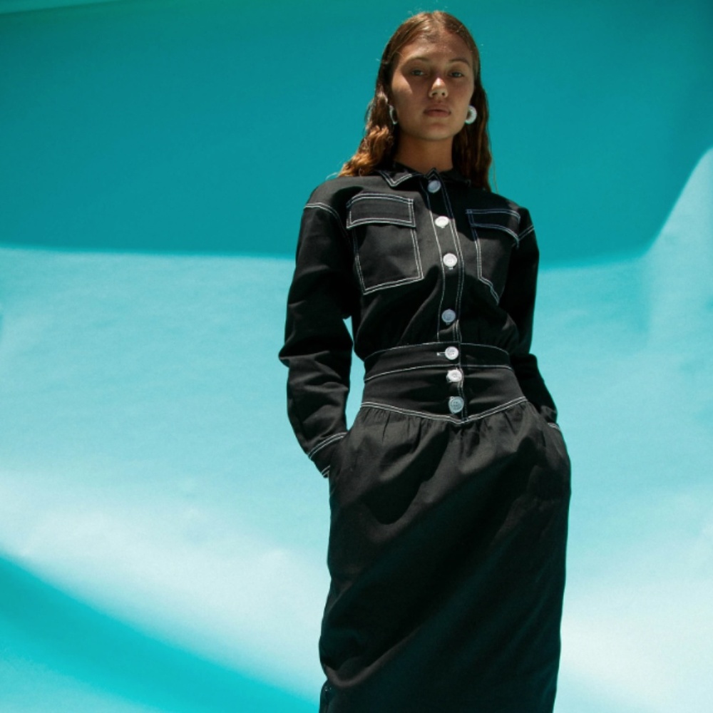 The Line By K Black Midi Jude Dress